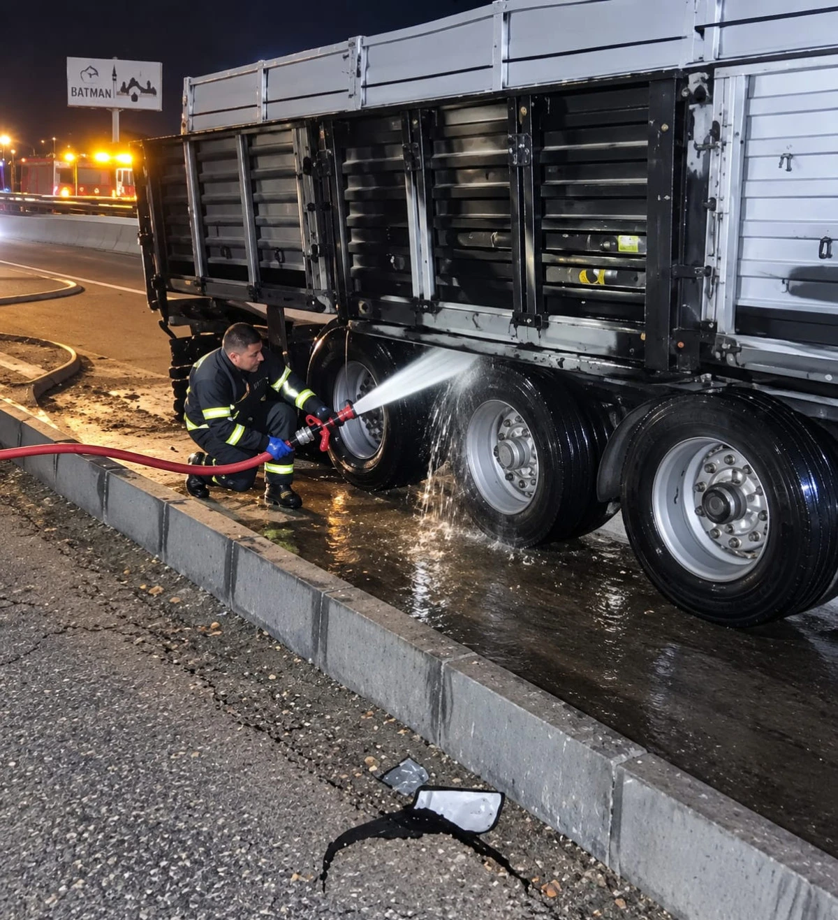 Batman’da Seyir Halindeki Tırın Lastiği Yandı, İtfaiye Söndürdü